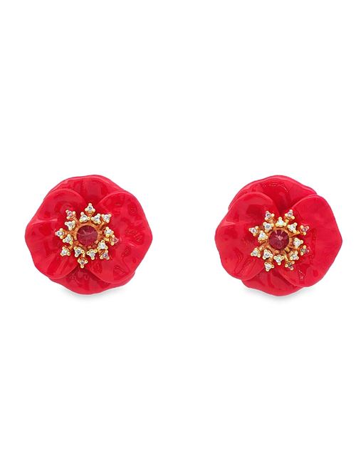 Orecchini Blossom con cristalli dorati e pietre rosse smaltati di rosso GOCCIAZZURRA JEWELS | ORBLOSSOMOROROSSO